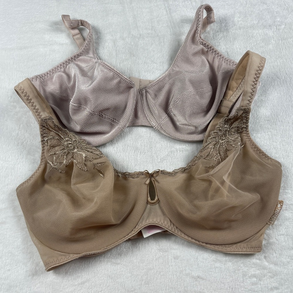 Vassarette & Curvation 36D Bra Bundle Full Coverage Underwire Tan Mauve 2pk